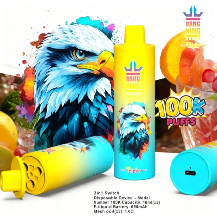 Bang King Triple 100000 Triple Flavor Rechargeable Disposable Vape - Lemon Lime + Strawberry Watermelon + Blueberry Ice
