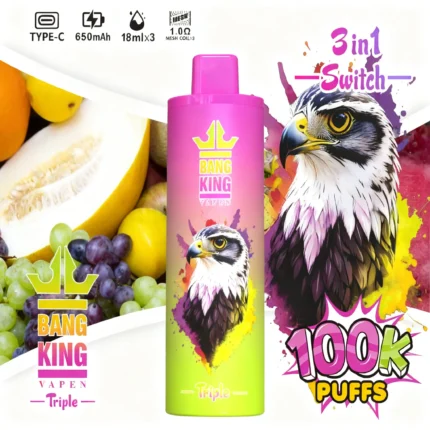 Bang King Triple 100000 Triple Flavor Rechargeable Disposable Vape - Pineapple Coconut + Strawberry Banana + Blue Razz