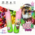 Bang King Triple 100000 Triple Flavor Rechargeable Disposable Vape - Strawberry Banana + Raspberry Watermelon + Lemon Lime