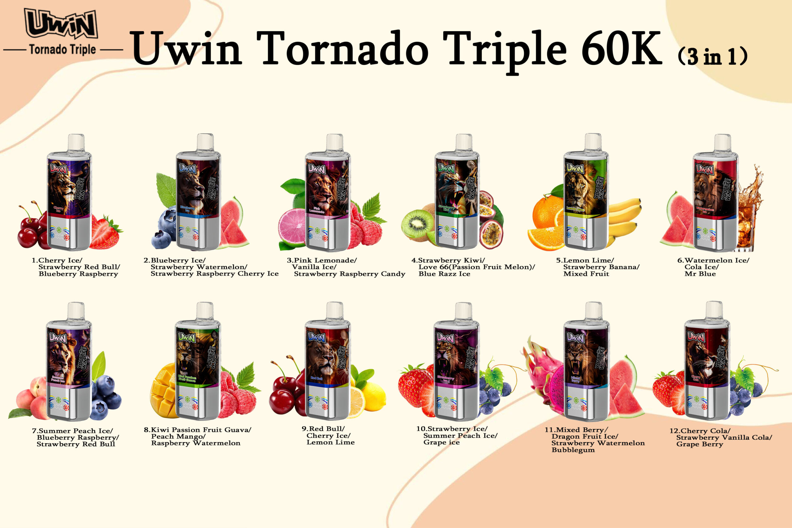 UWIN Tornado Triple 60K Triple Flavor Smart Display Rechargeable Disposable Vape UWIN Tornado Triple 60K Triple Flavor Smart Display Rechargeable Disposable Vape