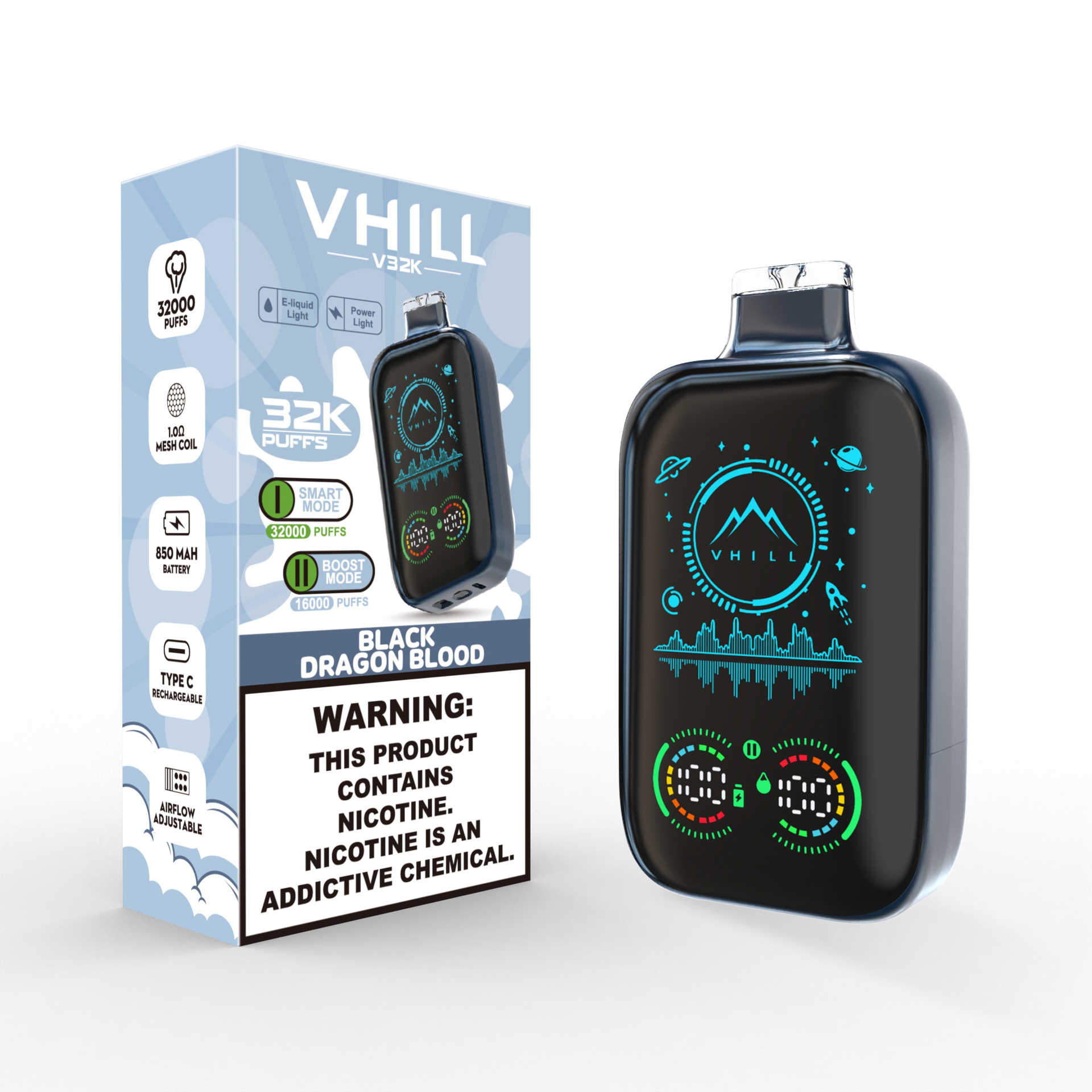 VHILL 32K Smart Display Rechargeable Disposable Vape - Black Dragon Blood VHILL 32K Smart Display Rechargeable Disposable Vape - Black Dragon Blood