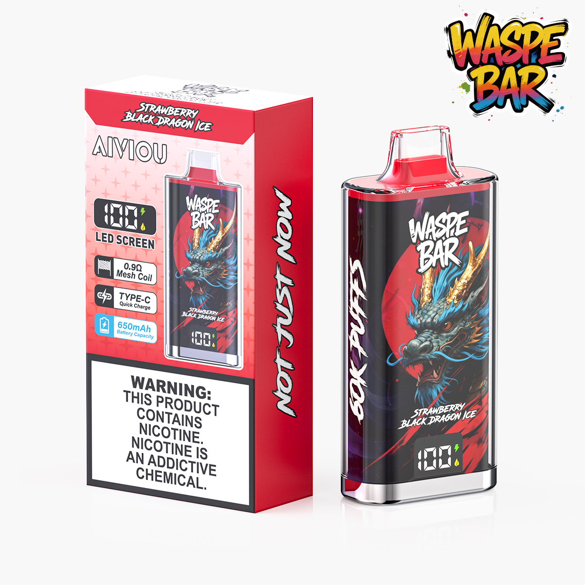 WASPE Bar 60K Rechargeable Disposable Vape - Strawberry Black Dragon Ice WASPE Bar 60K Rechargeable Disposable Vape - Strawberry Black Dragon Ice